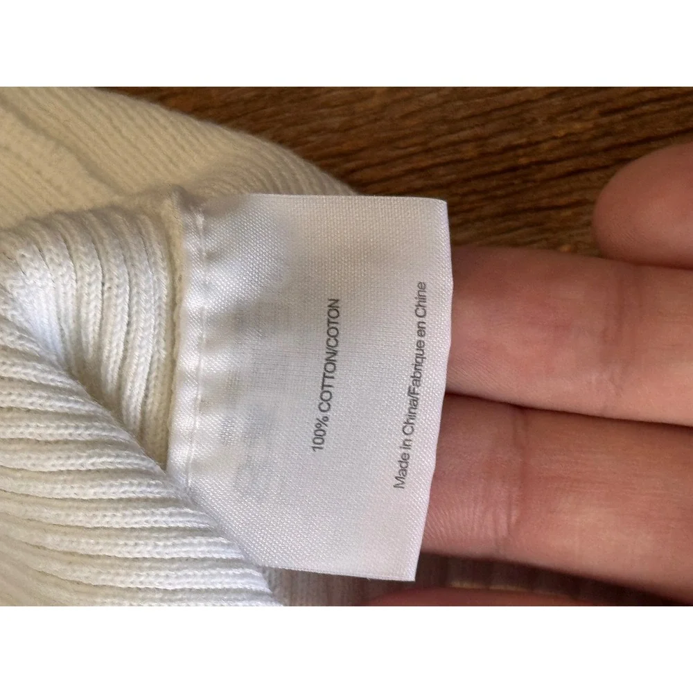 Tory Burch White Ribbed Cotton Simone Cardigan Gold Logo‎ Buttons Small